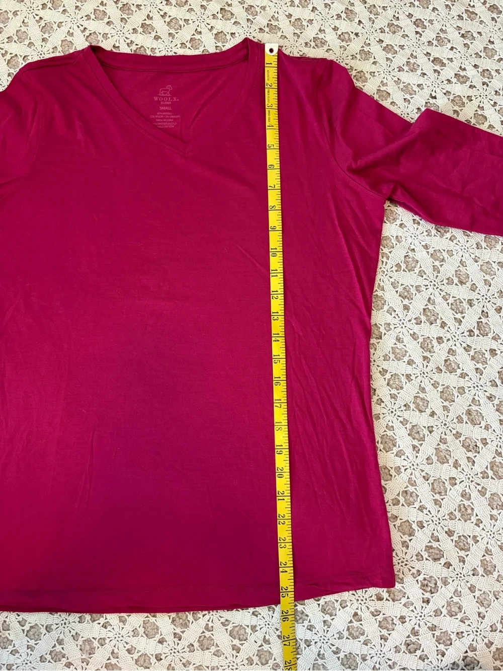 Woolx Elena 3/4 Sleeve V-Neck Wool Blend Shirt Fuchsia Pink Size Small